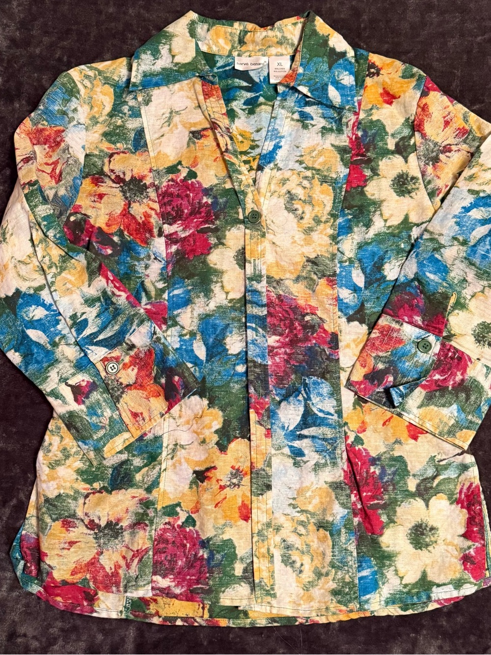 Vintage-Inspired Floral lButton-Up Shirt - Multicolor